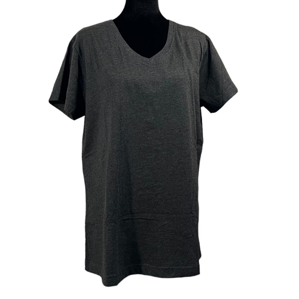 LAT Smoke Gray V‑Neck Short Sleeve Basic Tee Women’s Large Cotton Blend